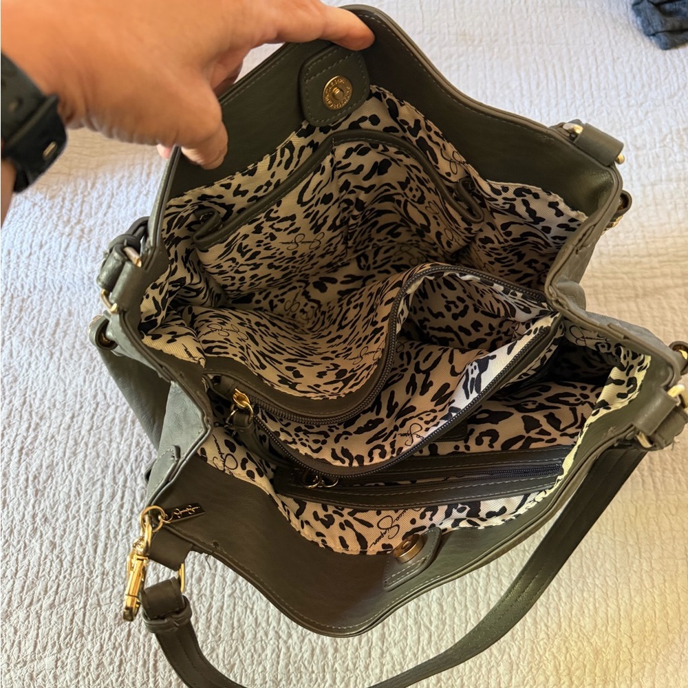 Jessica Simpson Olive Green Studded Shoulder Bag - Picture 3 of 6